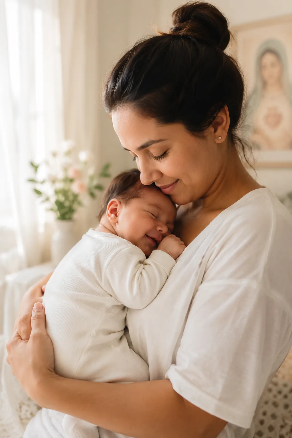 Mãe acolhendo seu bebê na Casa Mãe